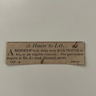 #ad #ad Modern Built Three Story Brick House 1806 Philadelphia Clipping SAJ6 S20 $28.50
