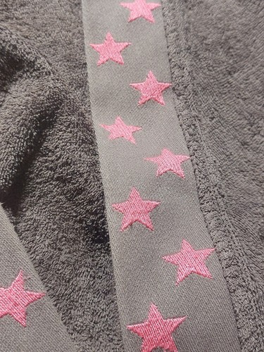 MY HOME Frauen/Damen Bademantel Grösse XXL "Grau-Braun mit pinken Sternen" - Bild 3 von 5