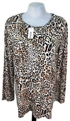 CHICOS Damen Braun LEOPARDENFELL L/S ABEND TUNIKA Stretch - Größe 2 - L - UVP 89£
