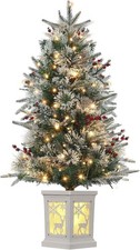 Christmas Tree 3 Ft Pre Lit Artificial with LED Lights Snow Flocked Xmas Decor