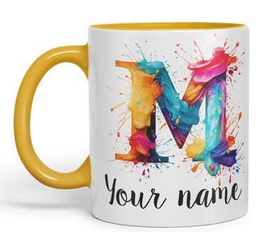 Personalisierte Tasse Buchstabe M Alphabet individuell Monogramm Aquarell