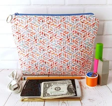 Knit Crochet Needle Case Project Notions Pouch Makeup Bag Travel Mosaic Petals