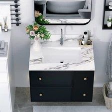 31 Inch Marble Vanity Top, Bathroom Vanity Top with Undermount Rectangular Middl