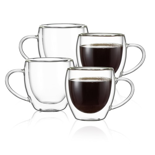 5oz Espresso Mugs (Set of 4),Double Wall Insulated Glass Coffee Mugs with Han...