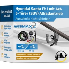 ANHÄNGERKUPPLUNG für Hyundai Santa Fe I 4x4 01-06 abnehmbar GDW +13pol E-Satz