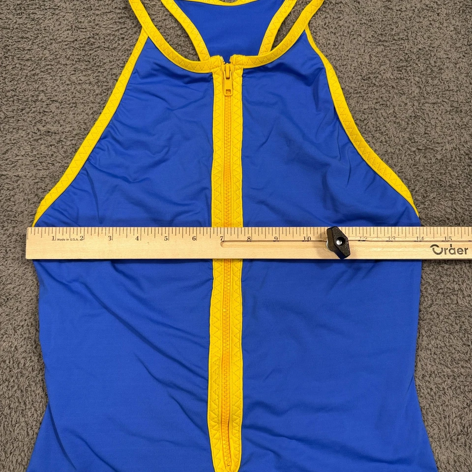 Ralph Lauren Swimsuit Womens 14 Blue Yellow Zip Front One Piece Racerback Sport - Image 4 of 4