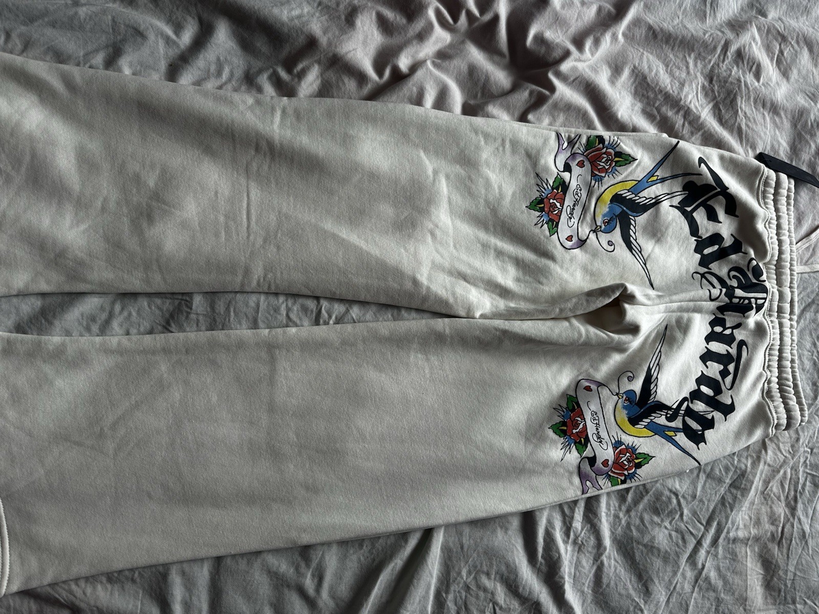 Ed Hardy Rare Kills Love Graphic Sweatpants Ivory Joggers Size S NWT image 10