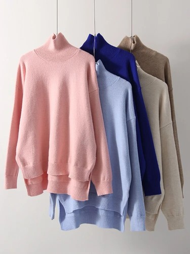 Damen Rollkragenpullover Pullover Oberteile Seitenschlitz Langpullover für Damen - Bild 24 von 29