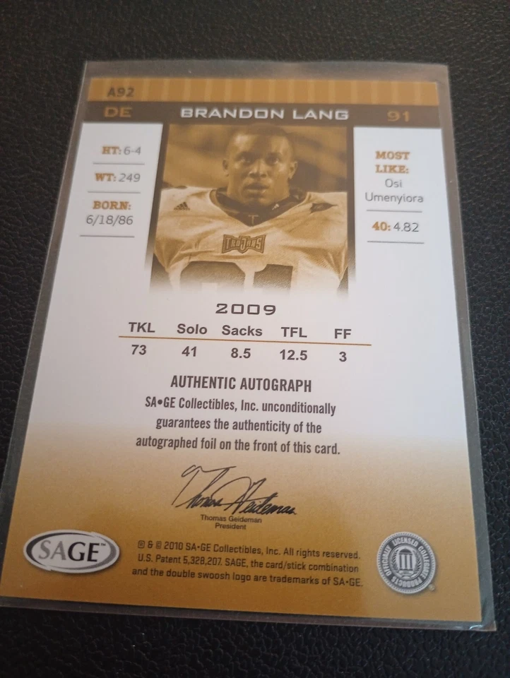 2010 Hit Brandon Lang AUTOGRAPH Troy - Image 2 of 2