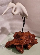 vintage john perry  GREAT HERON SCULPTURE egret burlwood pellucida