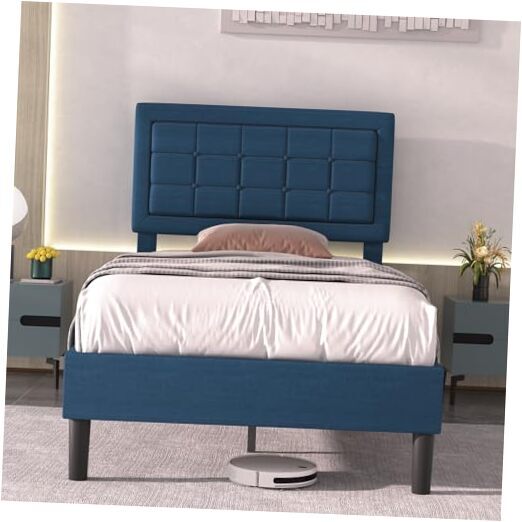Twin Upholstered Platform Bed Frame with Headboard and Mattress Foundation-image