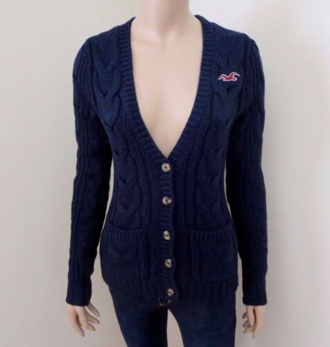 NWT Hollister Womens Wool Cable Knit Cardigan Sweater Size Small Navy Blue - Picture 1 of 6
