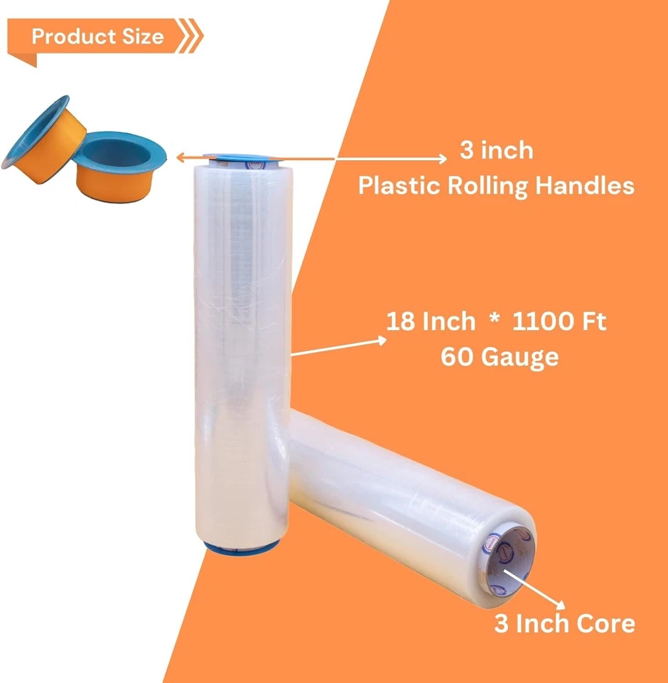 18" x 1100 FT 60 Gauge 4 Rolls Pallet Wrap Stretch Film Hand Shrink Wrap Clear - Image 3 of 4