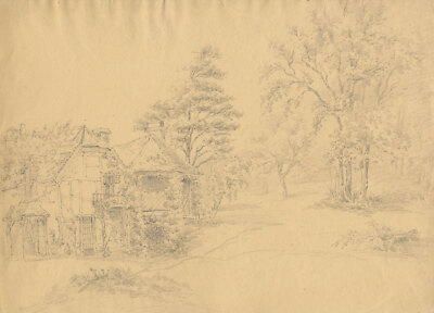 Fachwerkhaus Bushey Graphitzeichnung Anfang 19. Jahrhundert Monro Original