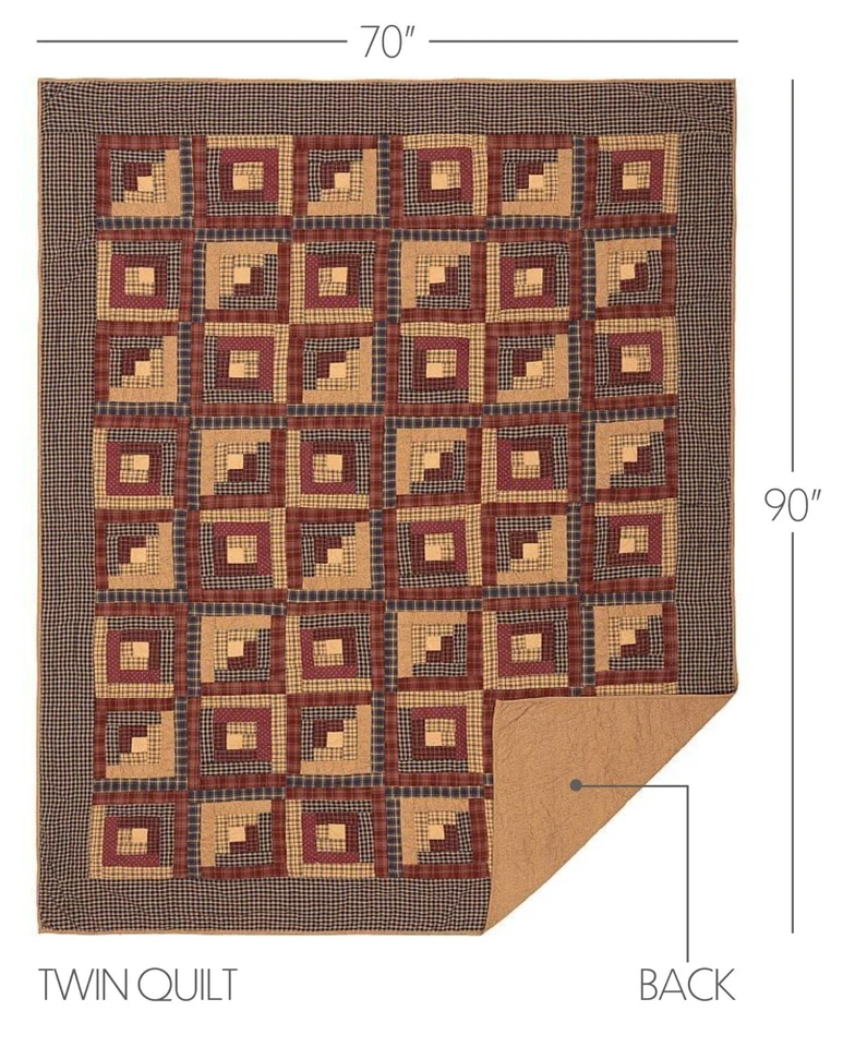 Edredón doble rojo azul tostado cosido a mano cabina de troncos retazos algodón Millsboro Foto 3 de 4