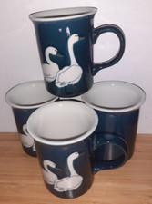 4 Otagiri Blue Stoneware Coffee Mug Goose Geese Duck Swan Design By Wendy Morgan