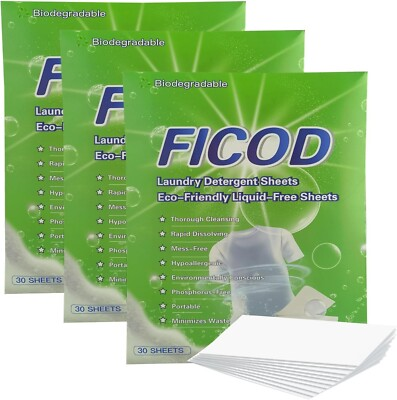 #ad 90 Sheets Eco detergent amp; Hypoallergenic Rapid Dissolving Detergent Sheets $7.99