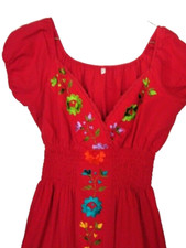 Womens Size M Off-Shoulder Red sexy embroidered fiesta peasant dress