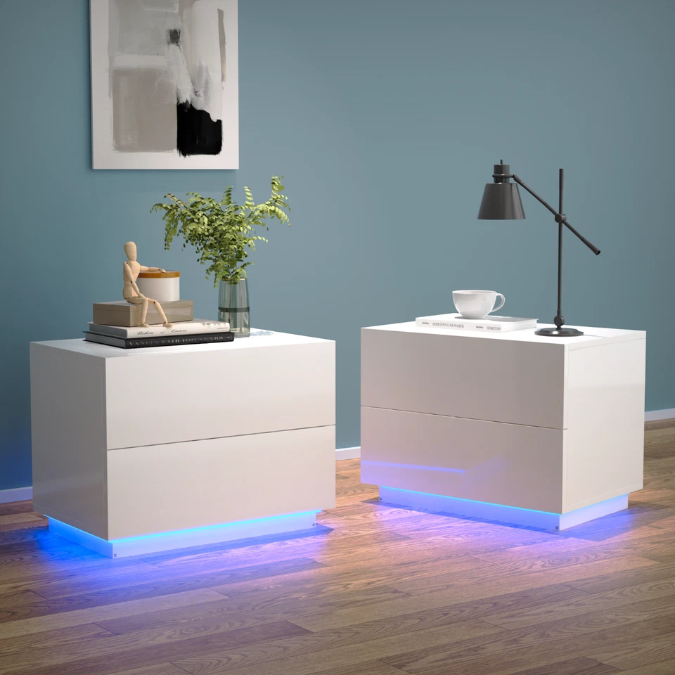 Mondeer 2er-Set LED Nachttisch mit USB-LED-Lampe & Schubladen Nachtschrank