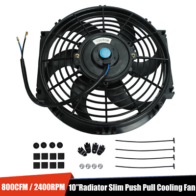 10'' Inch Universal Slim Fan Pull In Electric Radiator Cooling 12V 80W Mount Kit