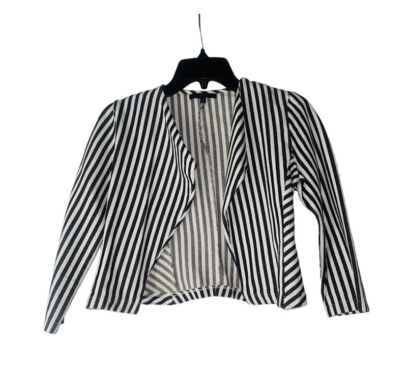Lucca Couture Cropped Black White Striped Blazer Top Small Cardigan