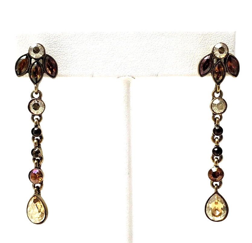 Signed Givenchy Stud Dangle Drop Earrings Citrine… - image 1