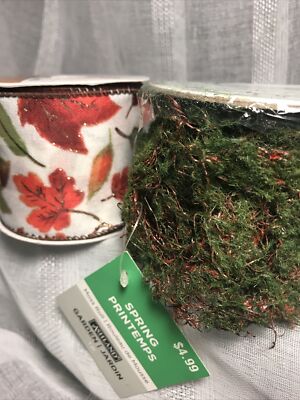 Ashland Green Moss Roll + Celebrate It Wired Fall Themed Ribbon NEW nature Theme