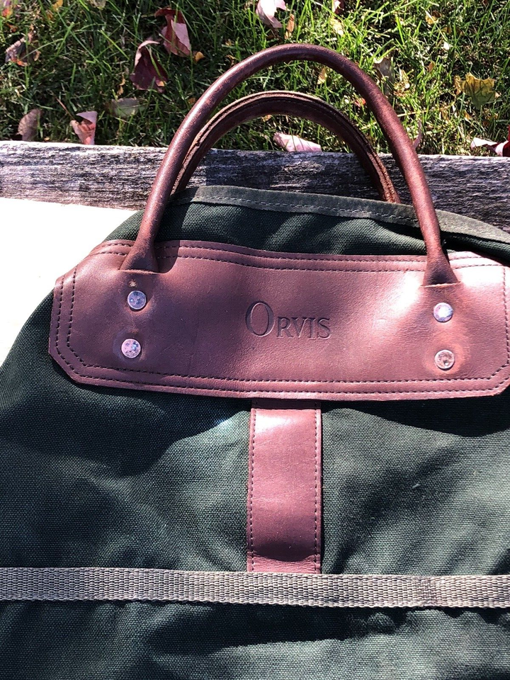 Vintage Orvis Canvas Firewood Carrier Log Wood Tote Green Bag Preowned