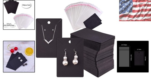 120 Pcs Black Earring Display & Necklace Cards with Self-Seal Bags for Crafting - Picture 2 of 8