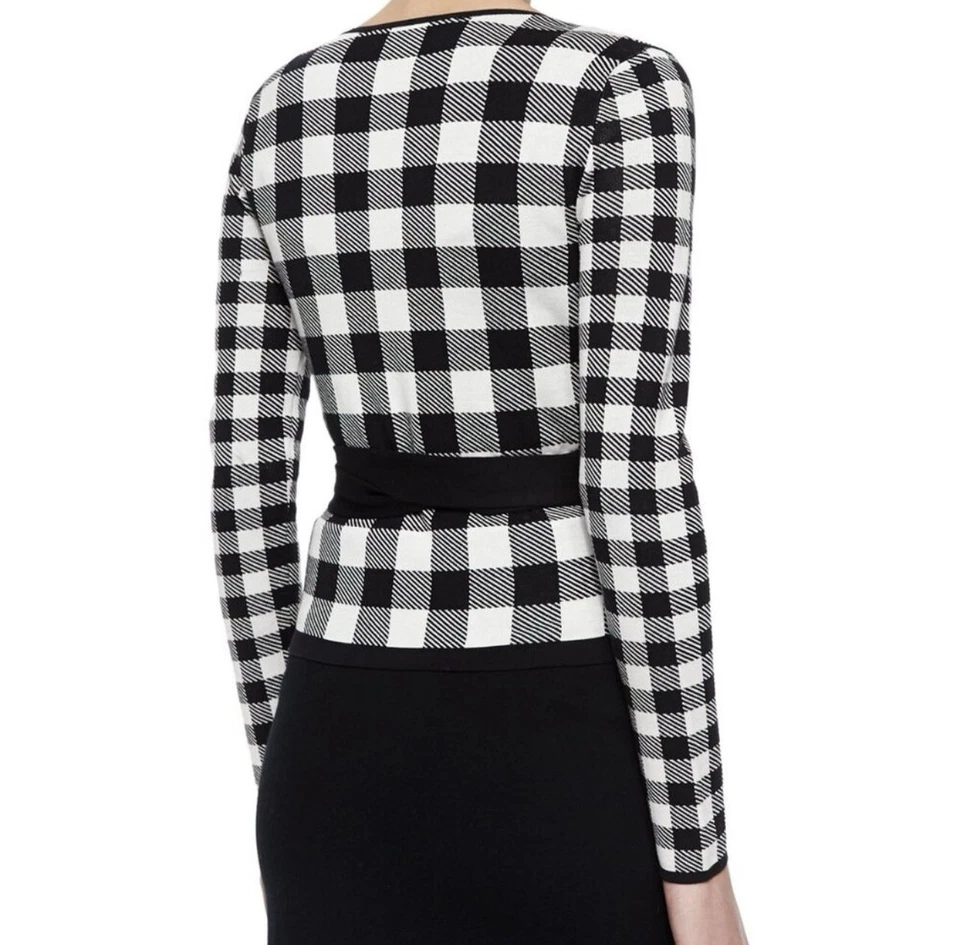 Suéter Diane Von Furstenberg DVF Kyla envolvente bailarina de seda P XS negro blanco $348 Foto 2 de 4