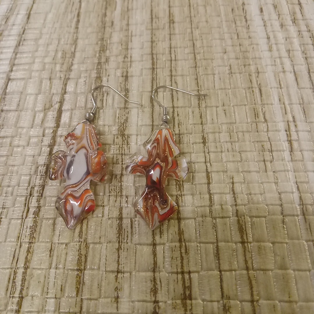 Earrings Pierced Dangle Drop Hook Back Blown Glas… - image 4