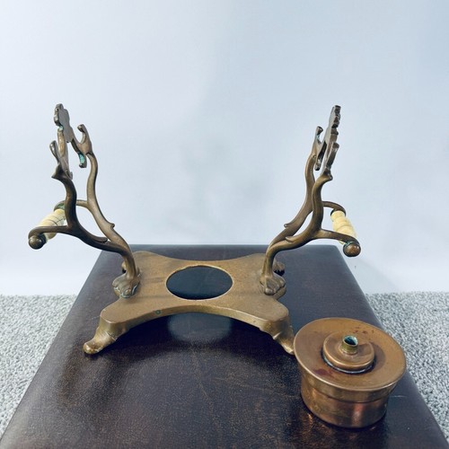 Antique Jos. Heinrichs Tilting Copper Teapot Ornate W/Stand & Oil Burner Stand - Picture 11 of 20