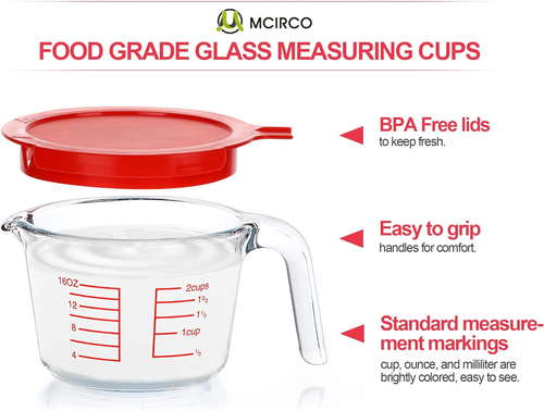 6 Pcs Glass Measuring Cups with Lids Set 1-Cup 2-Cup 4-Cup Measuring Jugs - Picture 4 of 12