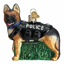 Old World Christmas Glass Blown Ornament, K 9 Dog (With OWC Gift Box)
