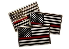 3 Pack of Thin Red Line American Flag Fire Fighter Lapel Pins Tie Tacks