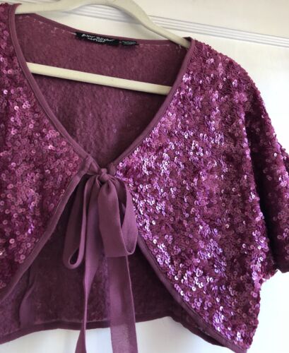 VTG 90's Y2k Betsey Johnson Pink Sequin Capelet Shrug Bolero Cardigan M - Picture 2 of 6