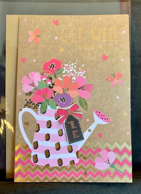 Get Well Soon Card! Floral Watering Can Hope for a Speedy Recovery