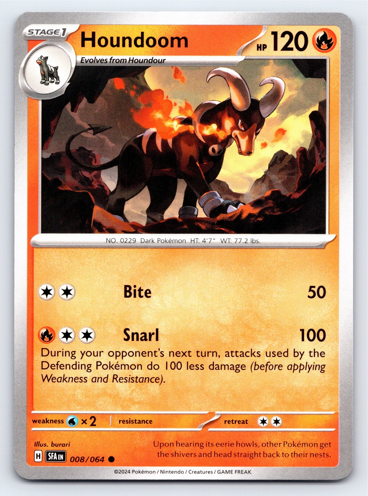 Houndoom 008/064 Common Shrouded Fable Pokemon Card - NM Near Mint