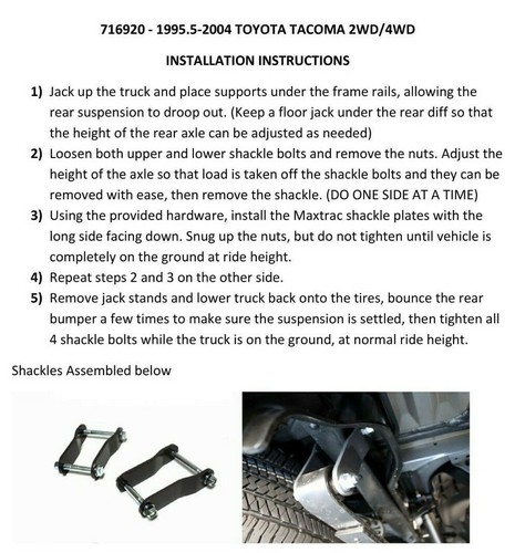 2" Lift Shackles MaxTrac 716920 Fits 1995-04 Toyota Tacoma 6 Lug Suspension Kit - Picture 4 of 24