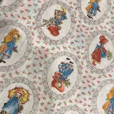 Vintage 70s Holly Hobby Medallions Roses Floral Fabric Finish Crib Sheet Quilt