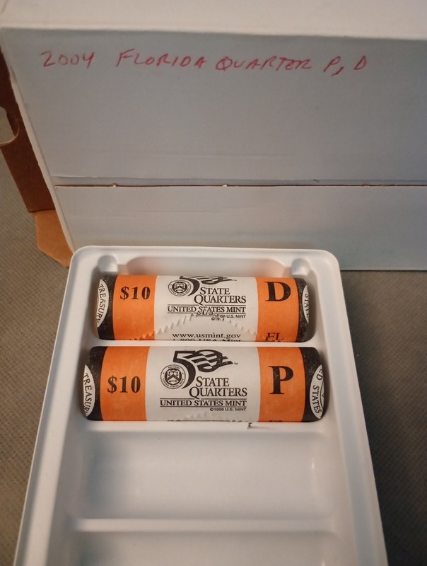 Pair of P&D US Mint Set Wrapped Rolls 2004 Florida Statehood Quarters 80 Coins