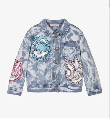 Monnalisa Girls Denim Jacket Size 6 USA Bugs Bunny Looney Tunes Tie Dye