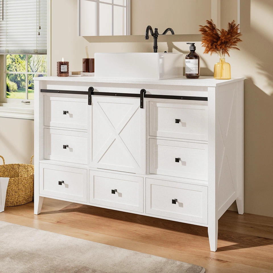 Tocador de baño 48" con fregadero de cerámica independiente madera grano textura multi-elección Foto 2 de 4