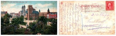 Vintage Postcard City Hall Park San Jose California Early 1900s
