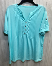 UNBRANDED Women  s Size XL Short Sleeve V-Neck Shirt Stretch Button Accent