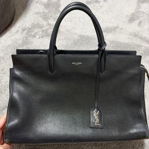 YSL Saint Laurent CABAS RIVE GAUCHE Handbag Shoulder Bag Black Leather Women's