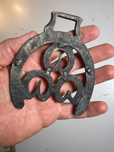Vintage Cast Brass Horseshoe Horse Shoe Good Luck Equestrian Harness Ornament - Picture 5 of 8