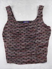 Vtg 2000 Deux Mille Woman Cropped Bouclé Tank Black Multi Sz 1X Made In USA