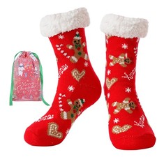 BONANGEL Christmas Slipper Socks for Women, Fuzzy 5-10, 1pair-gingerbreadman