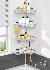 Corner Shower Caddy Tension Pole - Chrome 4-Tier Adjustable Shower Tension Ro...